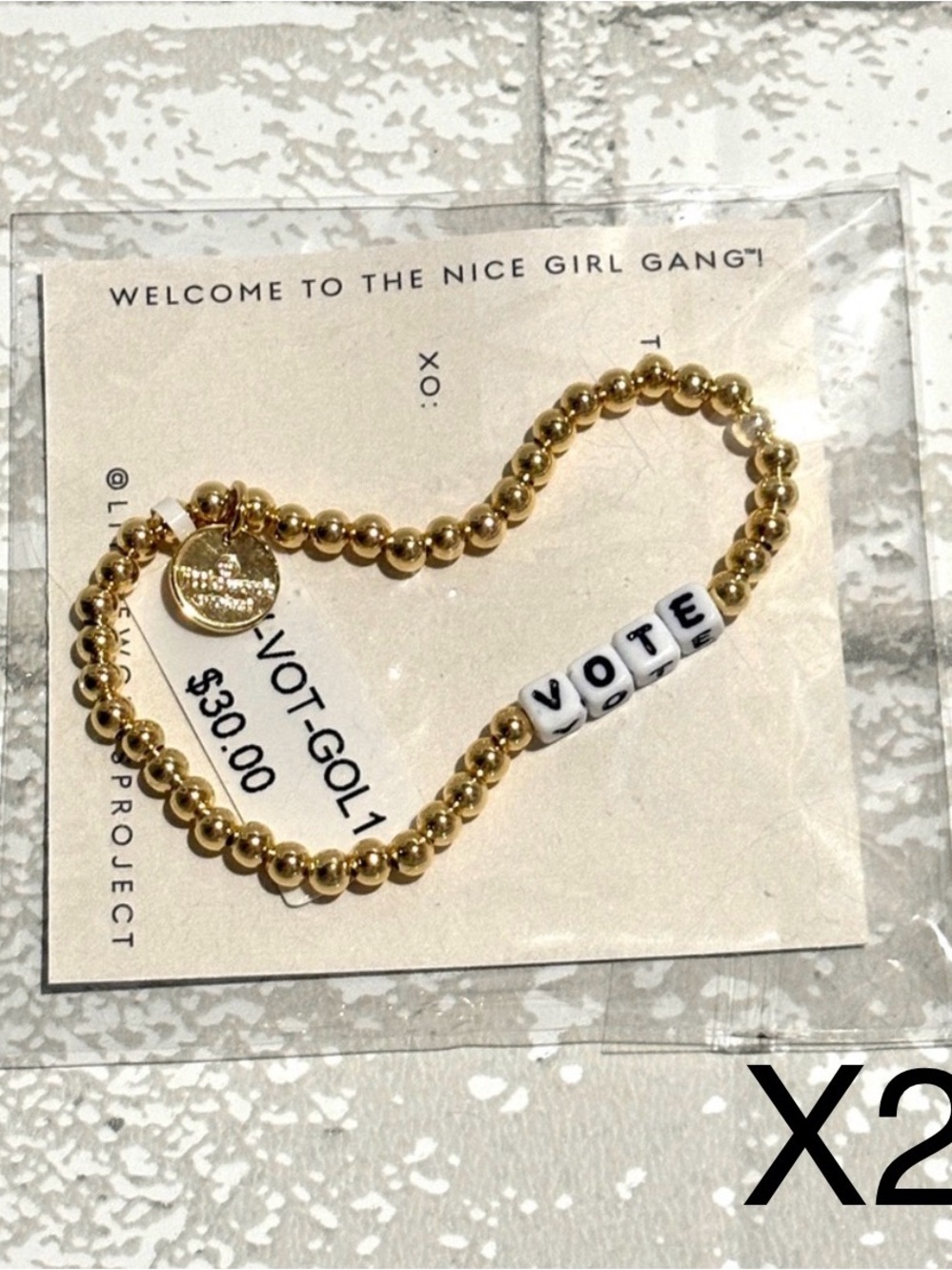TWO Little Words Project Gold Beaded Bracelet with 'VOTE' Letters NEW